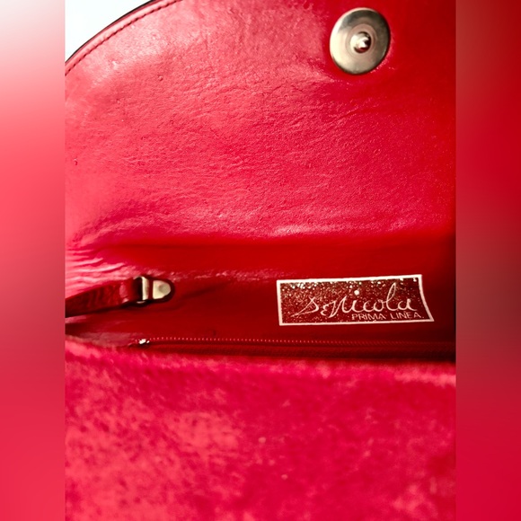 Vintage Italian Leather & Suede Mini Crossbody Bag in Red & Black colors - Picture 11 of 12